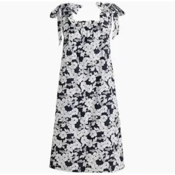 J. Crew Tie Shoulder Poplin Dress in Magnolia Floral Navy BG490 Size M - Picture 1 of 9